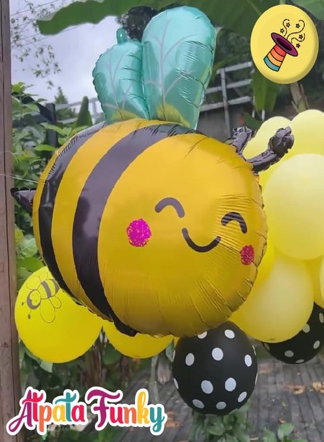 Atpata Funky Bee Theme Happy Birthday Foil Balloons - Bee Theme Party Decorations Set with 32x26 Inch Bee Balloon, 20x16 Inch Flower Balloons, 18 Inch Round Happy Birthday Balloons (5 pcs) - Image 2